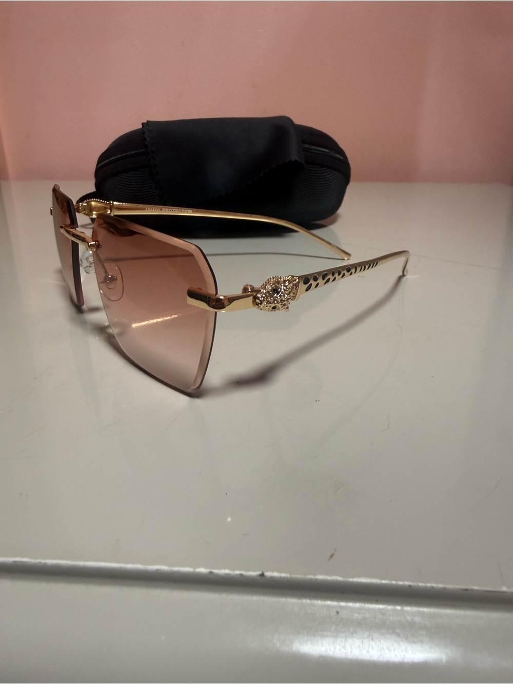 Gold Frame Pink Gradient Women's Sunglasses